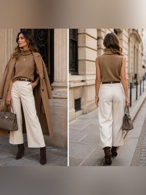 AGGÉL Knitwear Camel Alpaca Wool Sleeveless Turtleneck Sweater L Quiet Luxury
